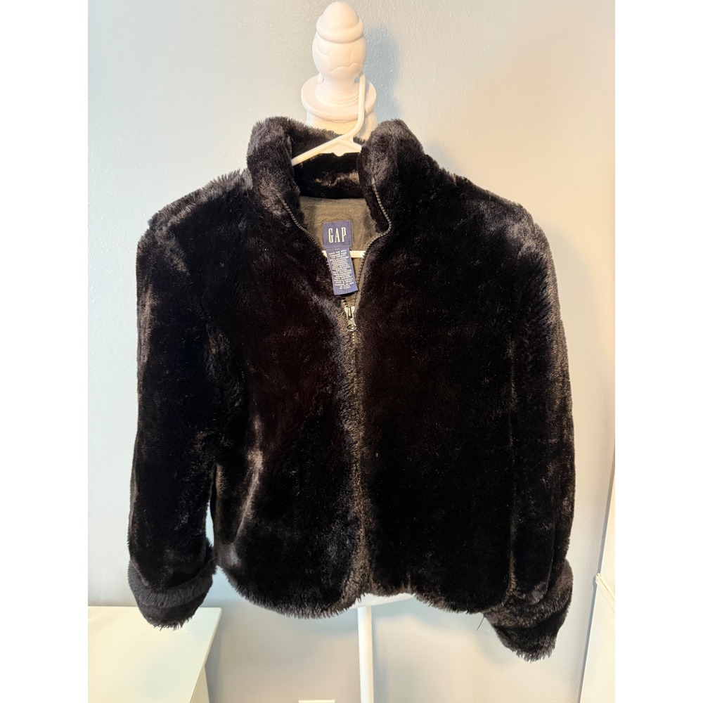 Gap Black Faux Fur Zip Up Jacket Kids L 10 Girls Cozy Warm Winter Coat